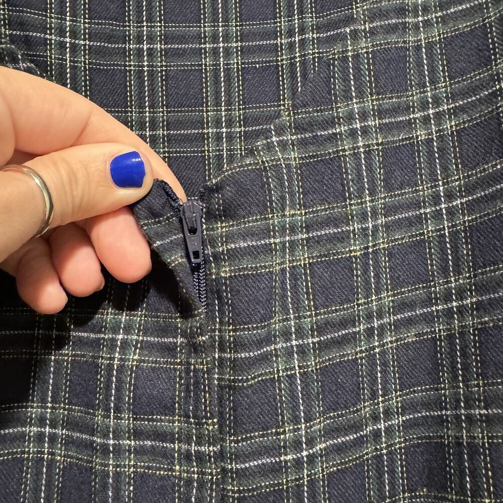Unique Vintage Blue Green Plaid 50s Dress Fit Flare Belted Boat Neck Size 10 - Picture 7 of 8